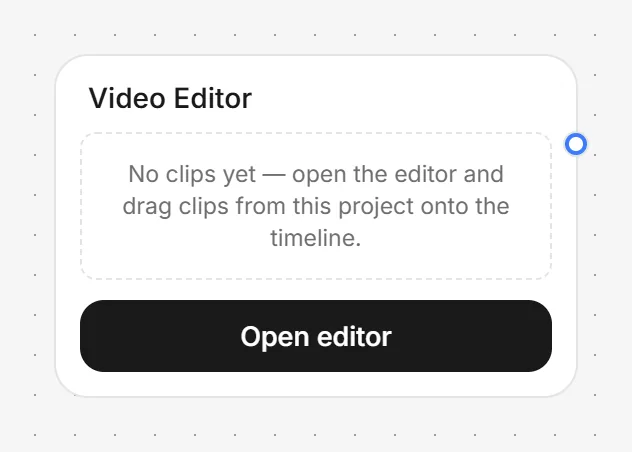 A Video Editor card with its Open editor button.