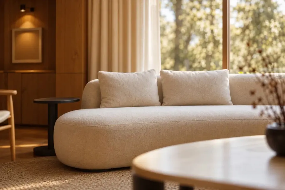 A close-up of the sofa in the same room.