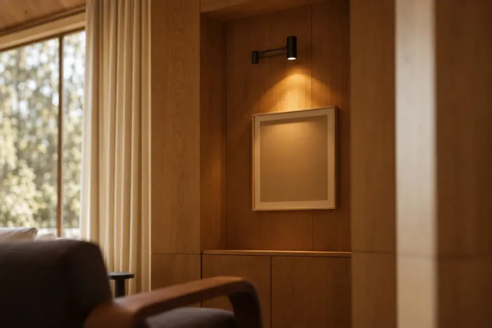 A detail of a wall light in the same room.